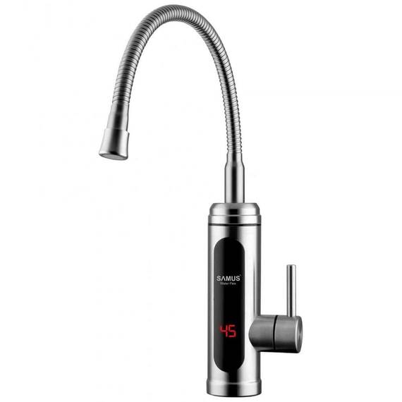 ​Robinet electric instant, pentru chiuveta, protectie supraincalzire, control temperatura, IPX4, teava flexibila, display LED, 3 kW, 220 - 240 V, argintiu - - Roveli