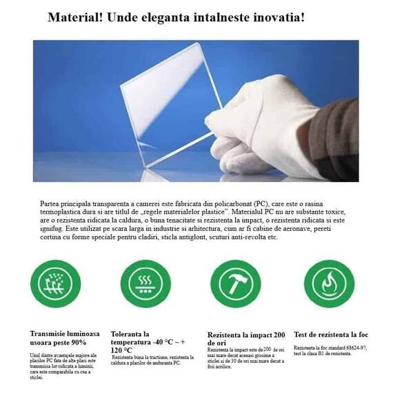 ​Casuta tip cupola DacEnergy©, realizata din policarbonat si aliaj aluminiu alb, banda luminoasa cu LED-uri, sistem de ventilare, plasa insecte, 3,6 x 2,8 m, draperie albastra - 12- Roveli