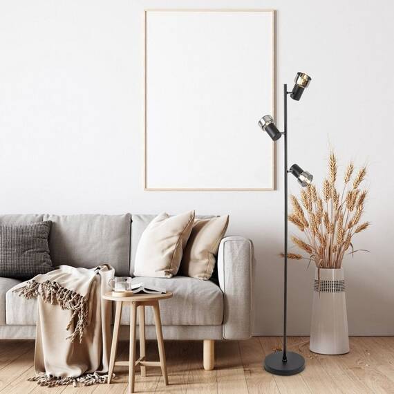 ​Lampadar, structura metalica, forma inspirata de ramurile unui copac, E14, 3 surse de lumina, 1500 x 230 mm, finisaj negru combinat cu sticla fumurie - 2- Roveli