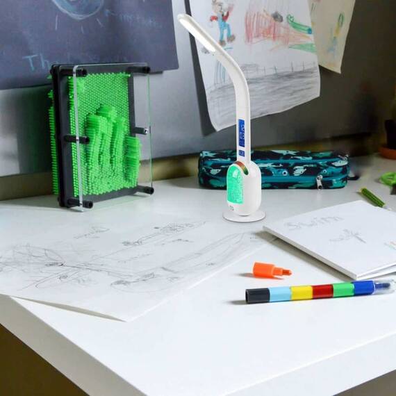 ​Veioza LED, LED RGB, 5 W, 290 lm, dimabi, cu afisaje digitale, comutator on/off, cablu USB, lumina rece, 380 x 110 x 310 mm, alb - 2- Roveli