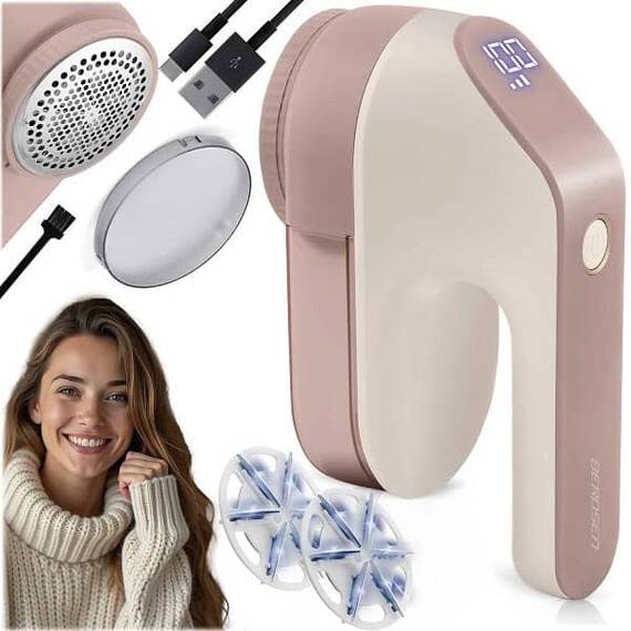 ​Aparat de curatat scame electric, lame din otel inoxidabil, ecran LCD, 3 niveluri de intensitate a puterii, recipient mare de 120 ml, baterie 2000 mAh, roz si alb - 2- Roveli