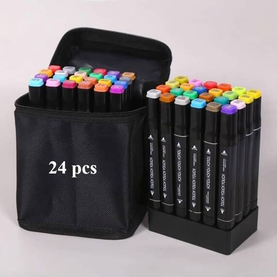 ​Set 24 markere duble DacEnergy©, cerneala pe baza de alcool, cu varf de 1 mm si 6 mm, cu geanta, nuante vibrante, intense, colorate - 2- Roveli