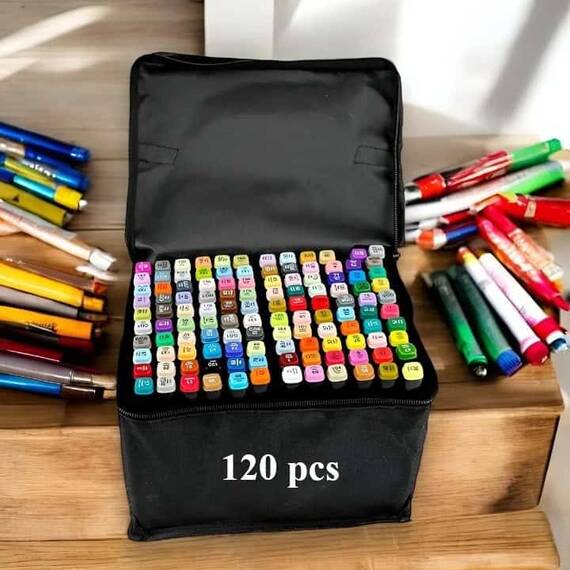 ​Set 120 markere duble DacEnergy©, cerneala pe baza de alcool, cu varf de 1 mm si 6 mm, cu geanta, nuante vibrante, intense, colorate - 2- Roveli
