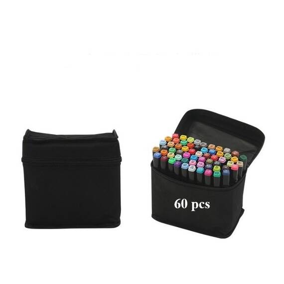​Set 60 markere duble DacEnergy©, cerneala pe baza de alcool, cu varf de 1 mm si 6 mm, cu geanta, nuante vibrante, intense, colorate - 2- Roveli