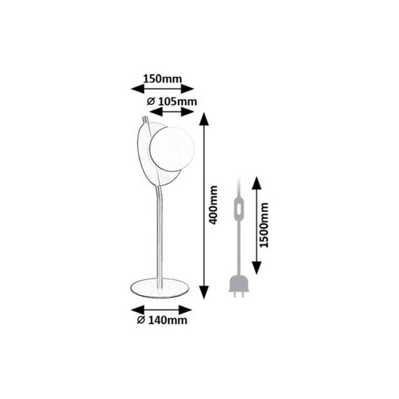 ​Veioza, corp metalic, abajur din sticla alba, forma rotunda, stil industrial, bec G9, 5 W, IP20, 400 x 140 x 150 mm, negru - 3- Roveli