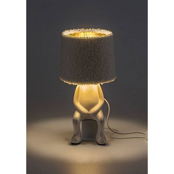 ​Veioza de masa, design jucaus, abajur textil pufos, corp din ceramica, un bec cu soclu E14, 40 W, 280 x 150 mm, crem - 4- Roveli