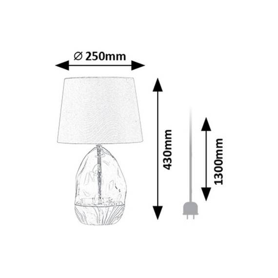 Veioza, abajur textil, corpul realizat din sticla, bec cu soclu E27, 40 W, 430 x 250 mm, comutator on/off, transparenta si alb - 4- Roveli