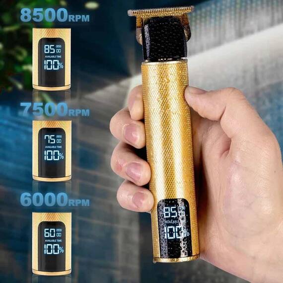 ​Aparat de tuns, lama de otel, afisaj LCD, de la 1 la 9 mm, timp de functionare 2,5 ore, 3 viteze de rotatie 8500 / 7500 / 6000 RPM, incarcare USB-C, auriu si negru - 4- Roveli