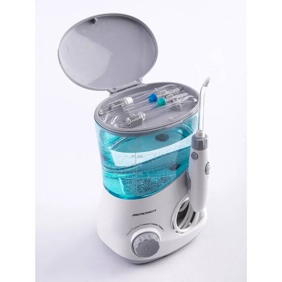 ​Irigator dentar stationar, 10 niveluri de jet, 1400 de impulsuri pe minut, presiune mai mare - 110 PSI ,cronometru, 6 duze, functionare silentioasa - 4- Roveli