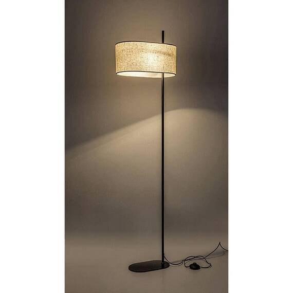 ​Lampadar, structura metalica, abajur textil cilindric, tip soclu E27, operare prin intrerupator la picior, 40 W, IP20, 1520 x 400 x 180 mm, negru si bej - 5- Roveli