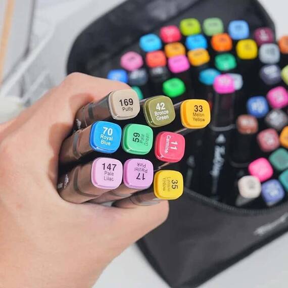 ​Set 60 markere duble DacEnergy©, cerneala pe baza de alcool, cu varf de 1 mm si 6 mm, cu geanta, nuante vibrante, intense, colorate - 5- Roveli