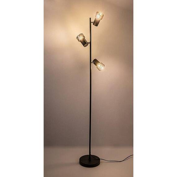 ​Lampadar, structura metalica, forma inspirata de ramurile unui copac, E14, 3 surse de lumina, 1500 x 230 mm, finisaj negru combinat cu sticla fumurie - 6- Roveli