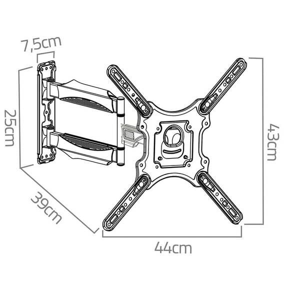 ​Suport TV cu doua brate Humberg, pentru ecrane de 17-56 de inci, 35 kg, kit complet de asamblare, reglarea verticala de la -5° la 8°, rotatia de pana la 180° - 6- Roveli
