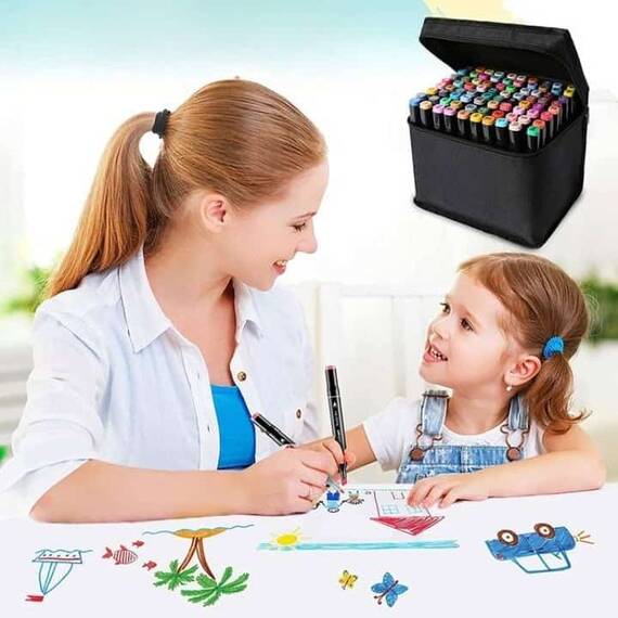 ​Set 60 markere duble DacEnergy©, cerneala pe baza de alcool, cu varf de 1 mm si 6 mm, cu geanta, nuante vibrante, intense, colorate - 6- Roveli