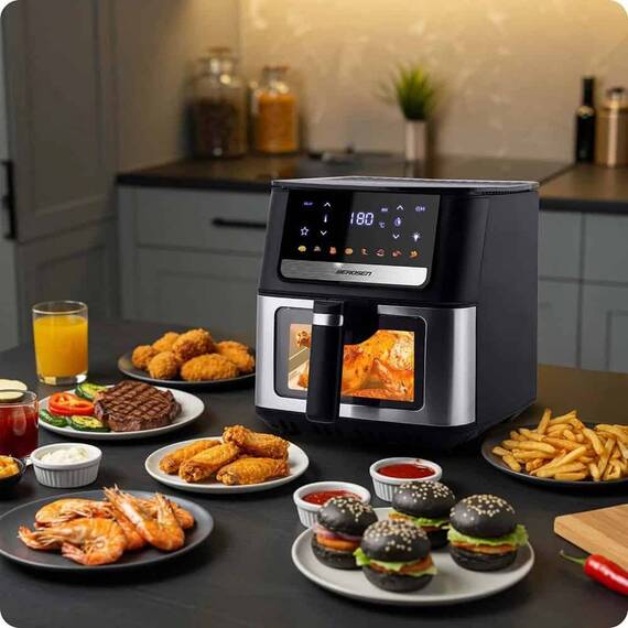 ​Friteuza cu aer Berdsen, tava de copt din otel inoxidabil, panou tactil intuitiv, reglarea temperaturii pana la 200°C, programe automate pentru diverse feluri de mancare, 6,5 litri, 1700 W - 7- Roveli