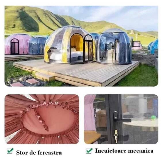 ​Casuta tip cupola DacEnergy©, realizata din policarbonat si aliaj aluminiu alb, banda luminoasa cu LED-uri, sistem de ventilare, plasa insecte, 3,6 x 2,8 m, draperie albastra - 9- Roveli