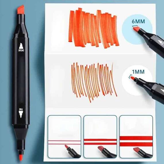 ​Set 36 markere duble DacEnergy©, cerneala pe baza de alcool, cu varf de 1 mm si 6 mm, cu geanta, nuante vibrante, intense, colorate - 9- Roveli