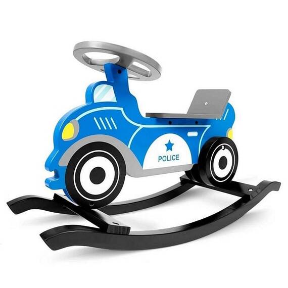 Balansoar copii, cadru si structura din lemn, forma de masina de politie, pentru imbunatatirea concentrarii, albastru - 8- Roveli