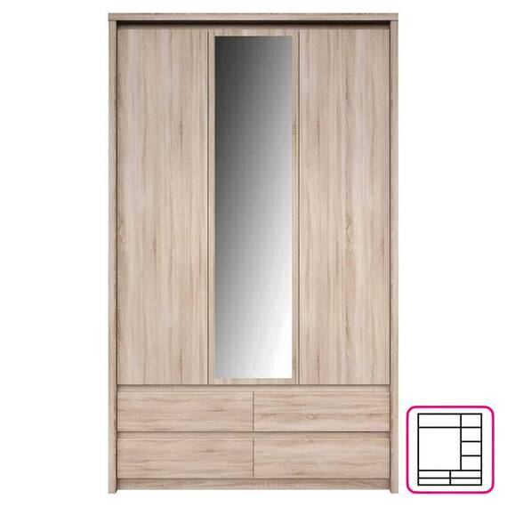 Dulap cu oglindă 3D4S, stejar sonoma, NORTY TYP 1 - - Roveli