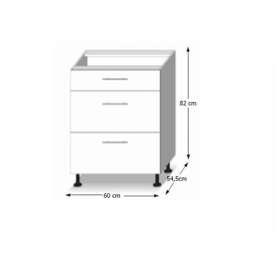 Dulap inferior cu 3 sertare, stejar sonoma/alb, LINE D60S3 - 9- Roveli