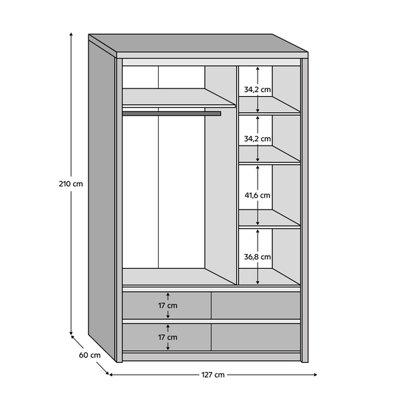 Dulap cu oglindă 3D4S, stejar sonoma, NORTY TYP 1 - 4- Roveli