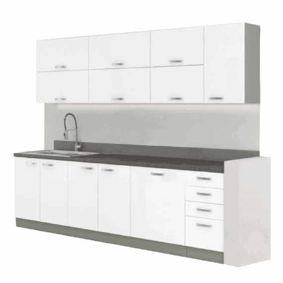 Ansamblu bucătărie, alb extra lucios/gri, PRADO - - Roveli