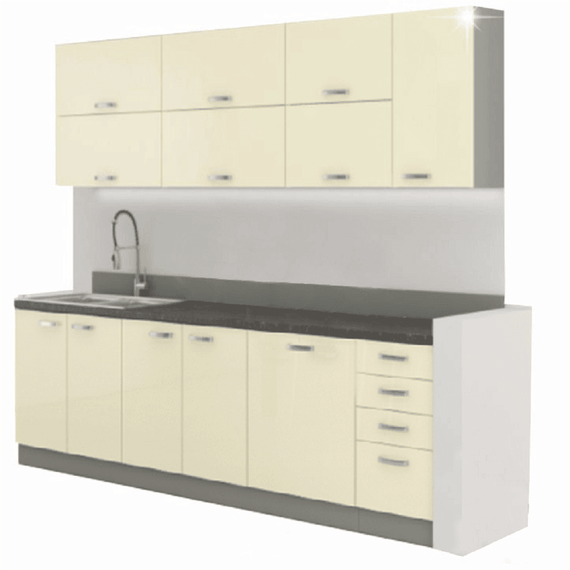 Ansamblul de bucătărie, crem extra lucios/gri, PRADO - - Roveli