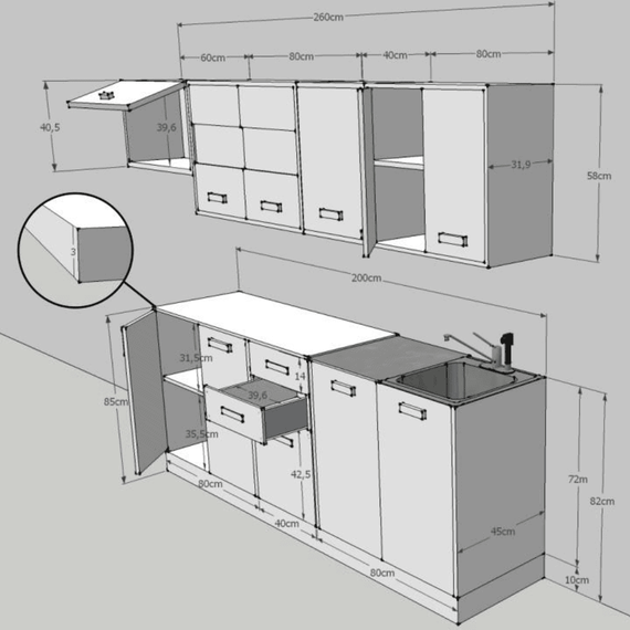 Mobilă de bucătărie, stejar sonoma/albă, PROMO - 3- Roveli