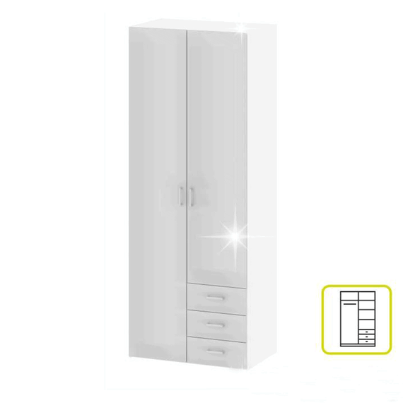 Dulap, 2 uşi, alb extra lucios HG, GWEN 70425 - - Roveli