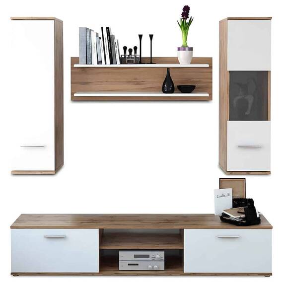 Mobilier pentru living, stejar wotan/alb, WAW NEW - 2- Roveli