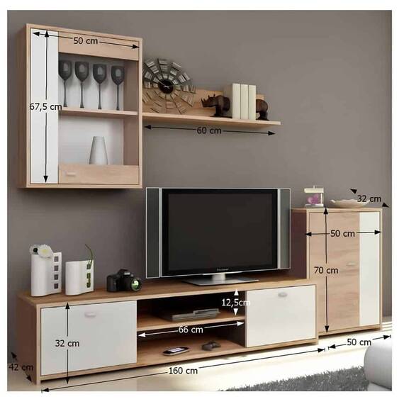 Mobilă de living, stejar sonoma/albă, GENTA - 2- Roveli