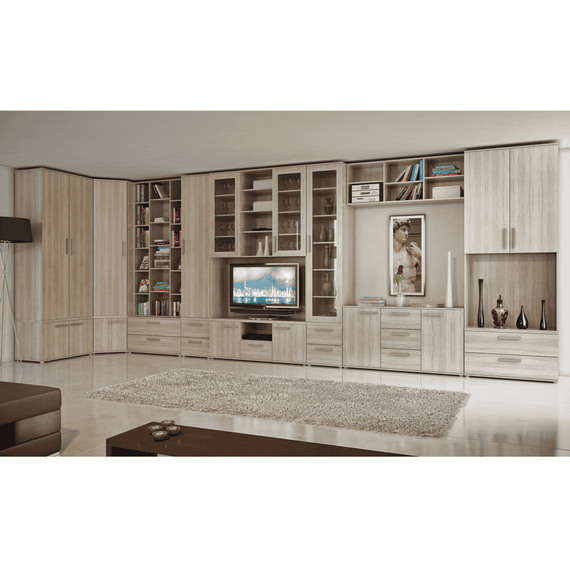 Dulap pentru TV cu sticlă, DTD laminat, stejar sonoma, DUNAJ TIPUL6 - 3- Roveli