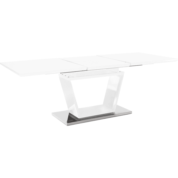 Masă dining, pliabilă, alb luciu extra ridicat / oţel, 160-220x90 cm, PERAK - 10- Roveli
