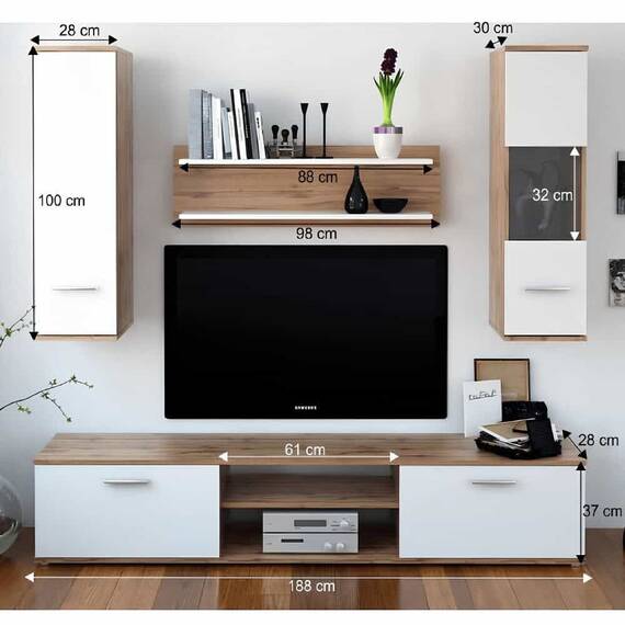 Mobilier pentru living, stejar wotan/alb, WAW NEW - 3- Roveli