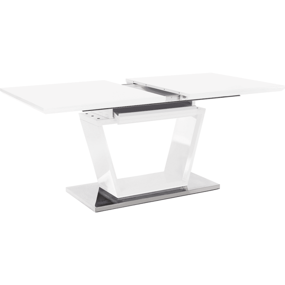 Masă dining, pliabilă, alb luciu extra ridicat / oţel, 160-220x90 cm, PERAK - 8- Roveli