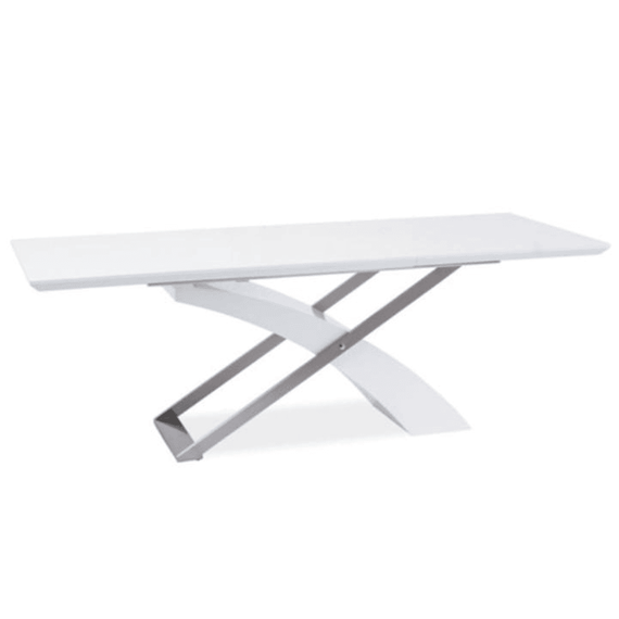 Masă extensibilă de bucătărie, alb extra strălucitor/metal, 160-220x90 cm, KROS - - Roveli