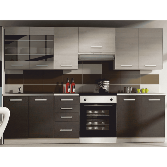 Mobilier bucătărie, stejar gri deschis/stejar închis, KLANTON - 3- Roveli