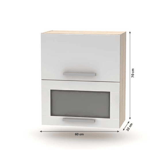 Cabinet superior batant cu sticlă 2DV, stejar sonoma/alb, NOVA PLUS NOPL-009-OH - 2- Roveli