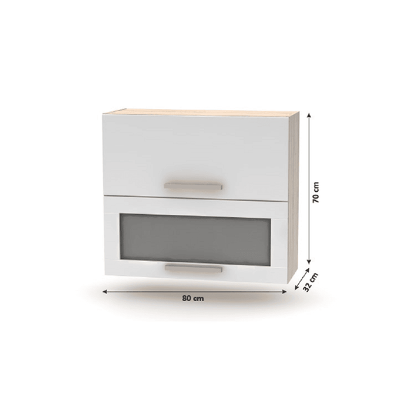 Cabinet superior batant cu sticlă 2DV, stejar sonoma/alb, NOVA PLUS NOPL-016-OH - 2- Roveli