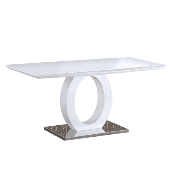 Masă dining, alb extra lucios HG/oţel, 150x80 cm, ZARNI - - Roveli