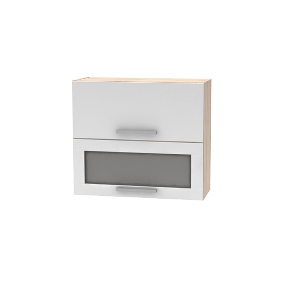 Cabinet superior batant cu sticlă 2DV, stejar sonoma/alb, NOVA PLUS NOPL-016-OH - - Roveli