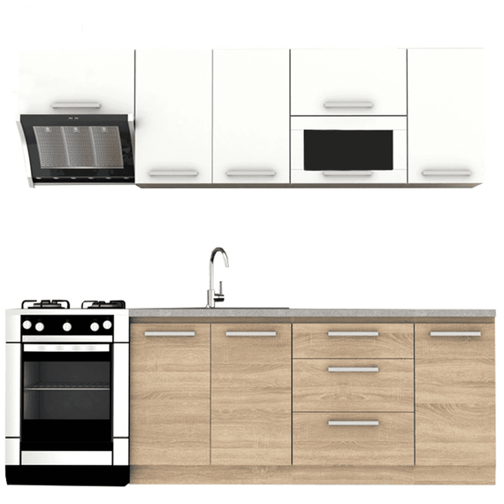 Ansamblu de bucătărie 2,4 m, stejar sonoma/alb, NOVA PLUS - - Roveli