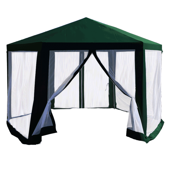 Pavilion cort pentru grădină, 3,9x2,5x3,9m, verde / alb, RINGE TIP 1 6 laturi - - Roveli