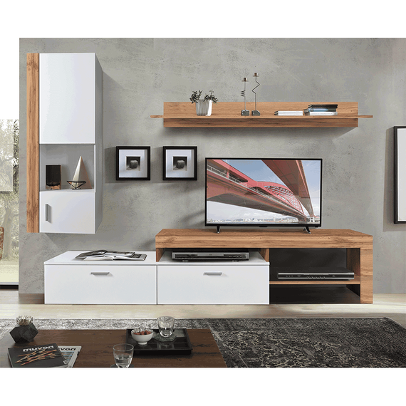 Perete living, stejar wotan / alb, ALUBA - - Roveli