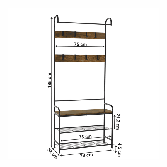 Raft pentru pantofi, lemn rustic şi metal negru / MDF, KELAM - 4- Roveli