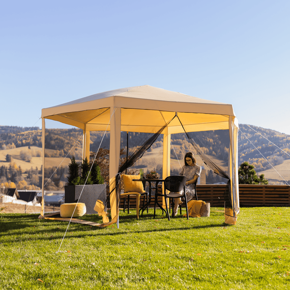 Pavilion cort pentru grădină, 3,9x2,5x3,9m, bej / negru, RINGE TIP 2 + 6 laturi - 8- Roveli