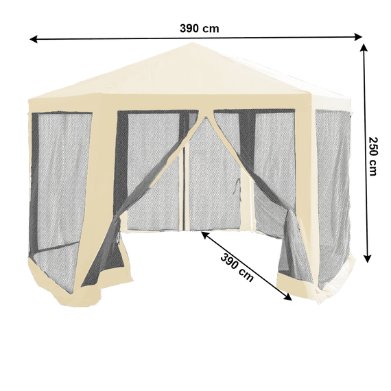 Pavilion cort pentru grădină, 3,9x2,5x3,9m, bej / negru, RINGE TIP 2 + 6 laturi - 9- Roveli