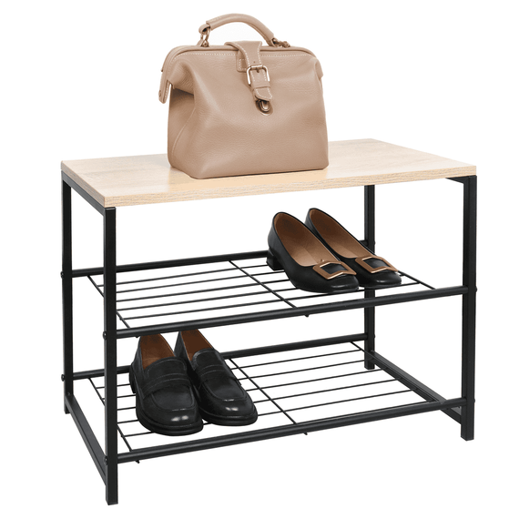 Suport pentru pantofi, 2 rânduri, negru/natural, TADEO - 6- Roveli