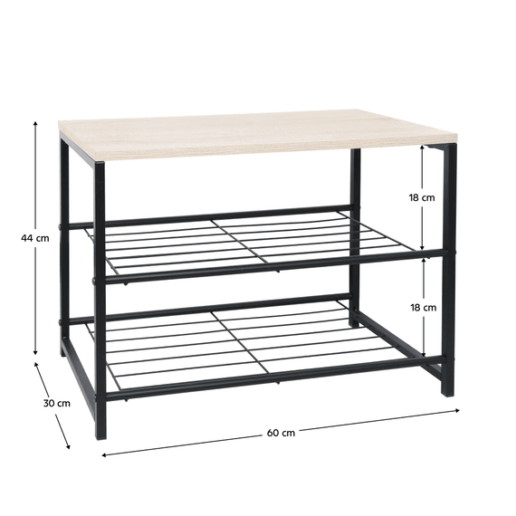 Suport pentru pantofi, 2 rânduri, negru/natural, TADEO - 2- Roveli