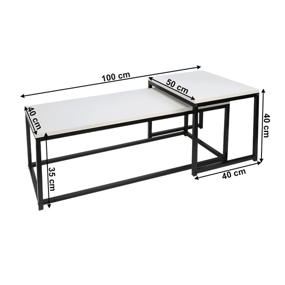 Set 2 măsuţe de cafea, alb mat/negru, KASTLER NEW TYP 2 - 4- Roveli